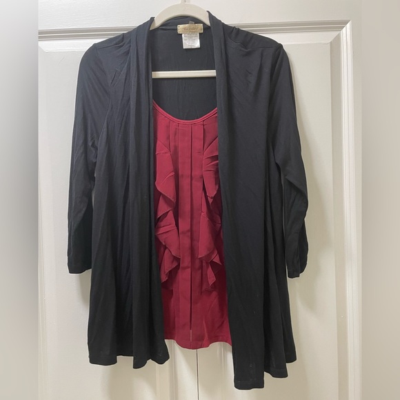 Front of Closet Large Faux Shirt Cardigan Top, Textured Front, Knit Back & Arms - Picture 1 of 4